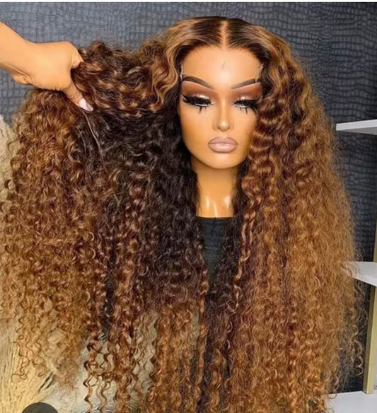 Highlight Honey Blonde Glueless Curly Wave Human Hair Lace Front Wigs