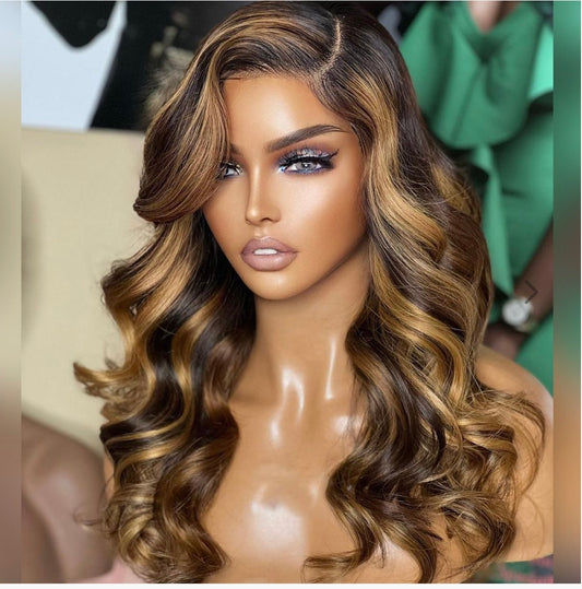 Highlight Honey Blonde Body Wave Lace Front Wigs 180% Density Wig